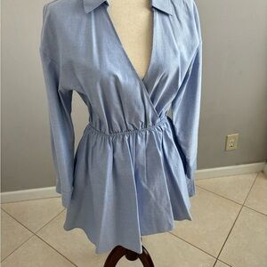 Zara Light Blue Long-Sleeve Mini Dress